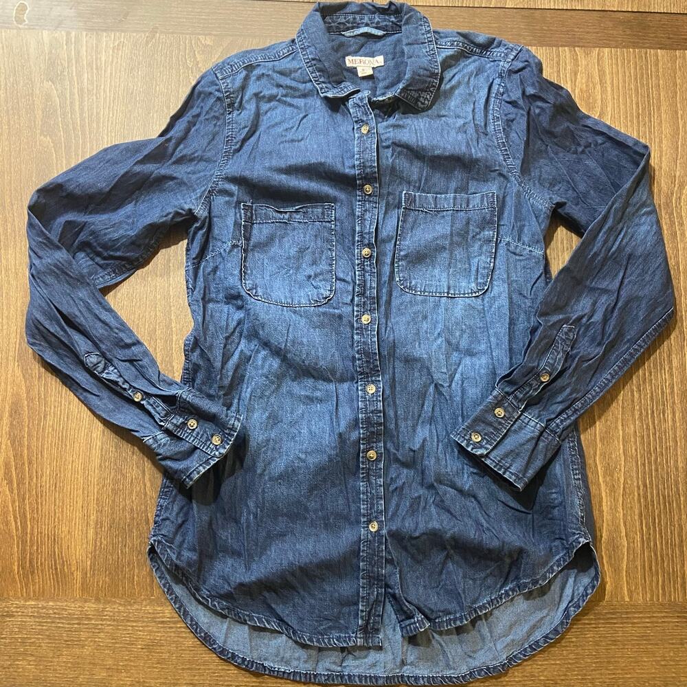 Merona Denim Button Down Long Sleeve Top, Sz S